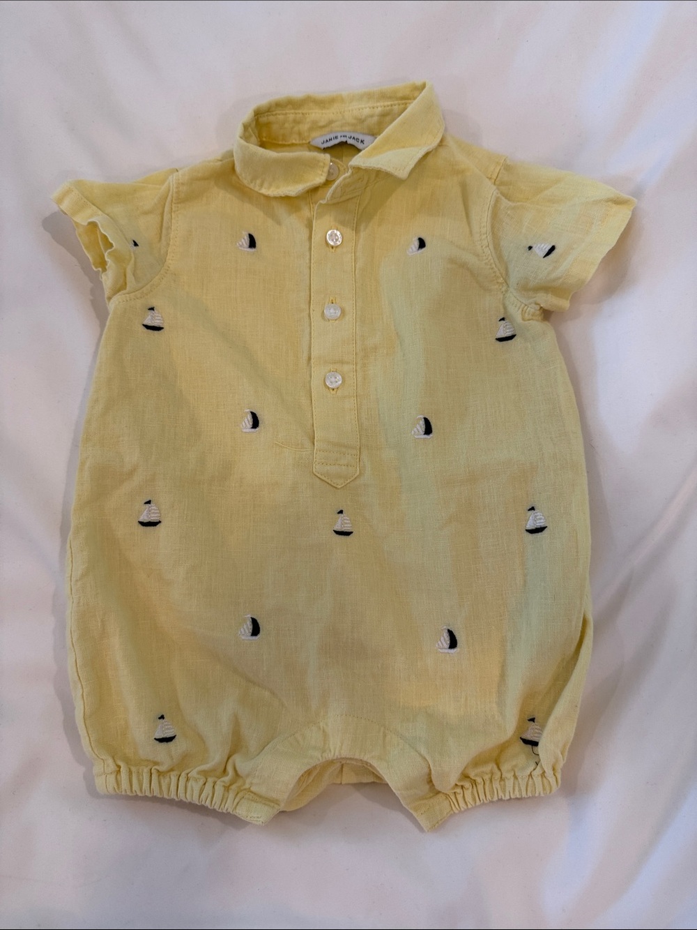 Janie & Jack Yellow Embroidered Sailboat One-Piece Romper